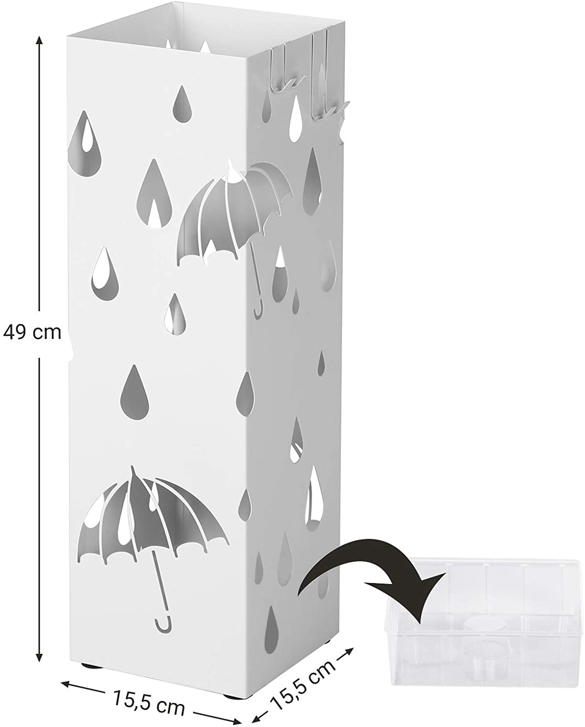 Paraplyholder, med kroge og drypbakke Paraplyholder Vasagle 