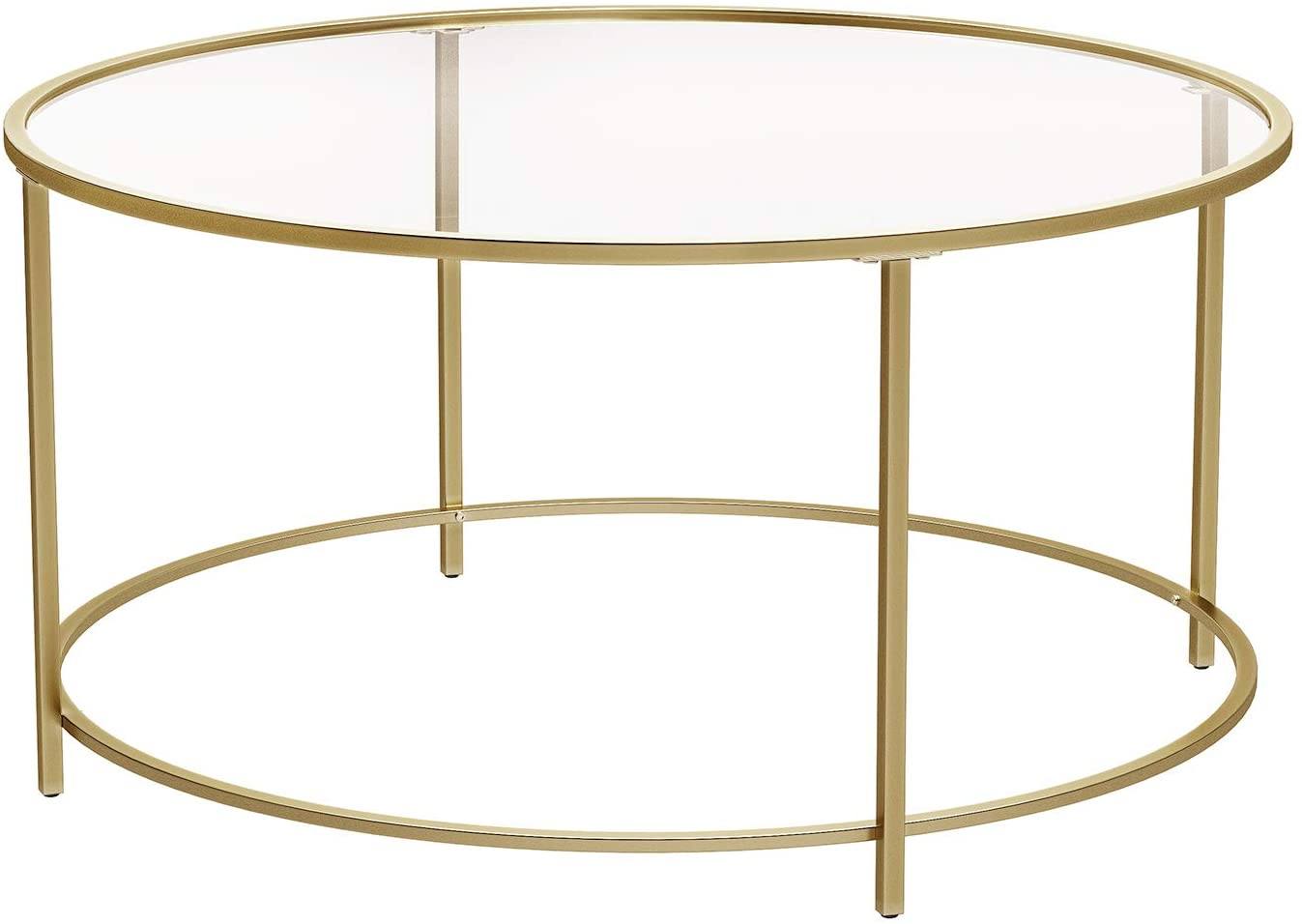 Round Coffee Table, Glass Table with Golden Iron Frame, Living Room Table, Sofa Table, Robust Tempered Glass, Stable, Decorative, Gold LGT21G RAW58.dk 