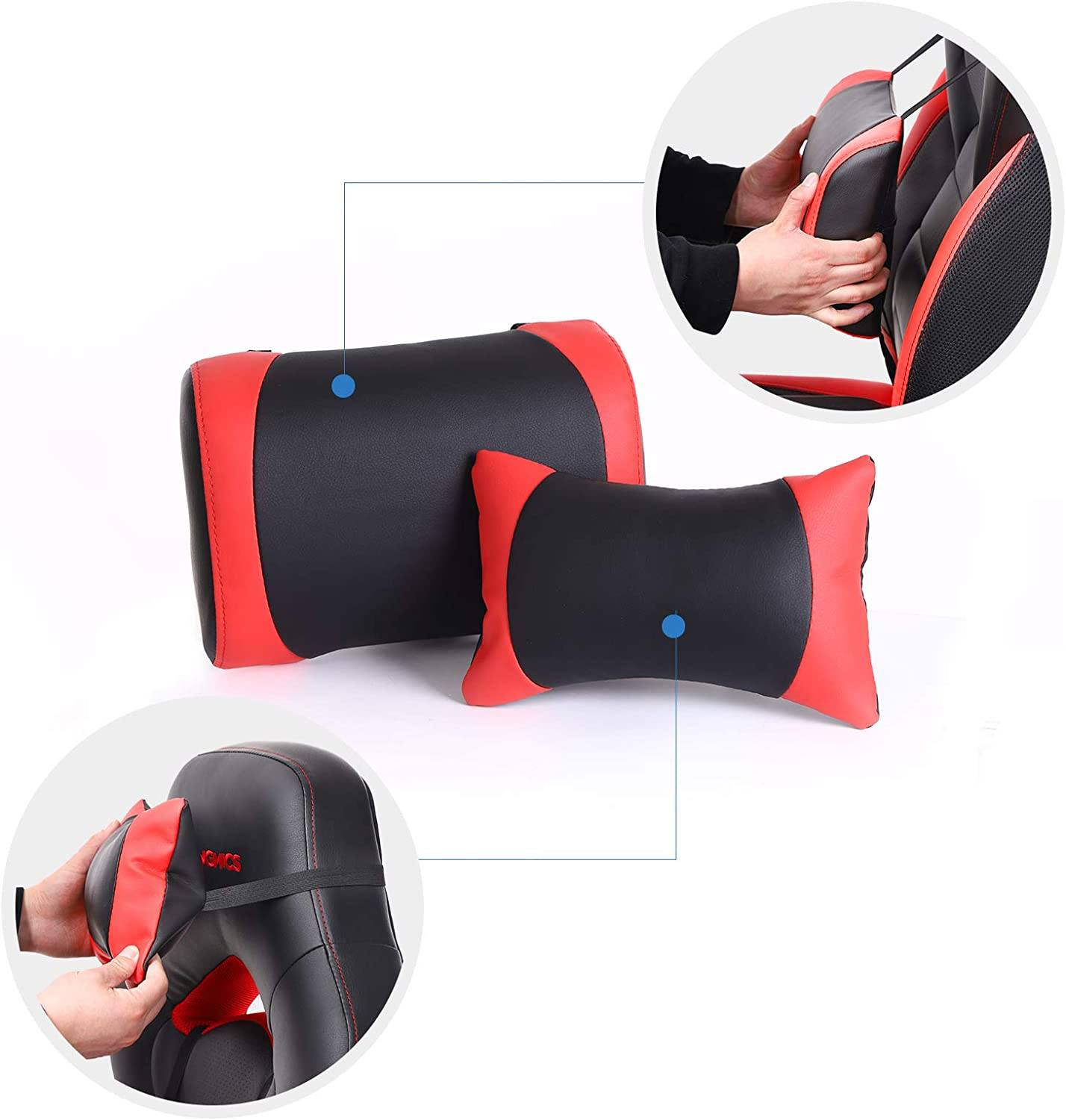 Gaming stol, kontorstole med fodstøtte, ergonomisk design, justerbar nakkestøtte, lændestøtte, sort og rød Gaming stol Vasagle 