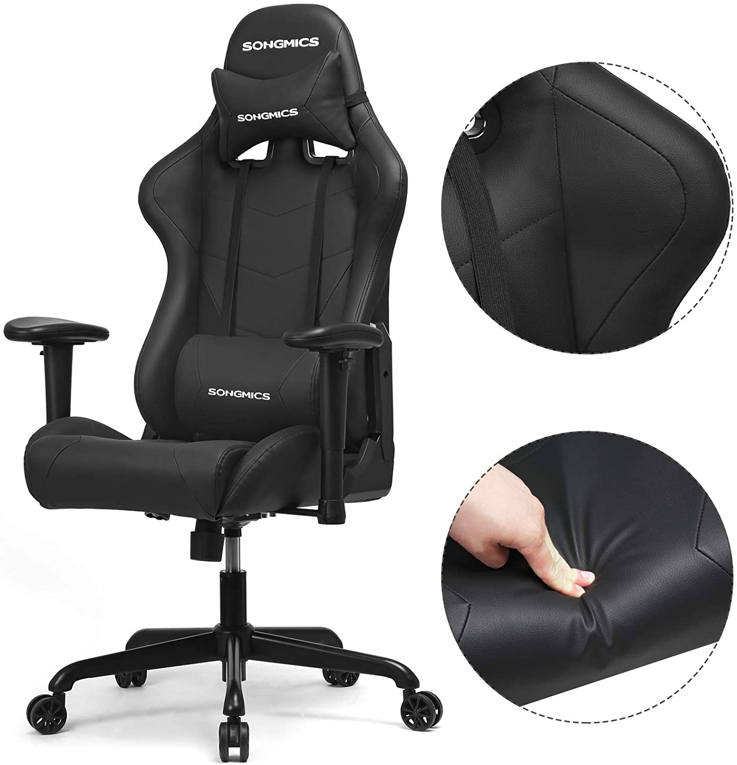 Gaming stol, ergonomisk, lændepude, stålramme, Høj ryg, Stort sæde, Justerbar højde, sort og grå Gaming stol Vasagle 