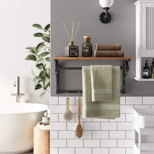 Væghylde, hylde med 5 kroge, rustik brun, sort Væghylder Vasagle 