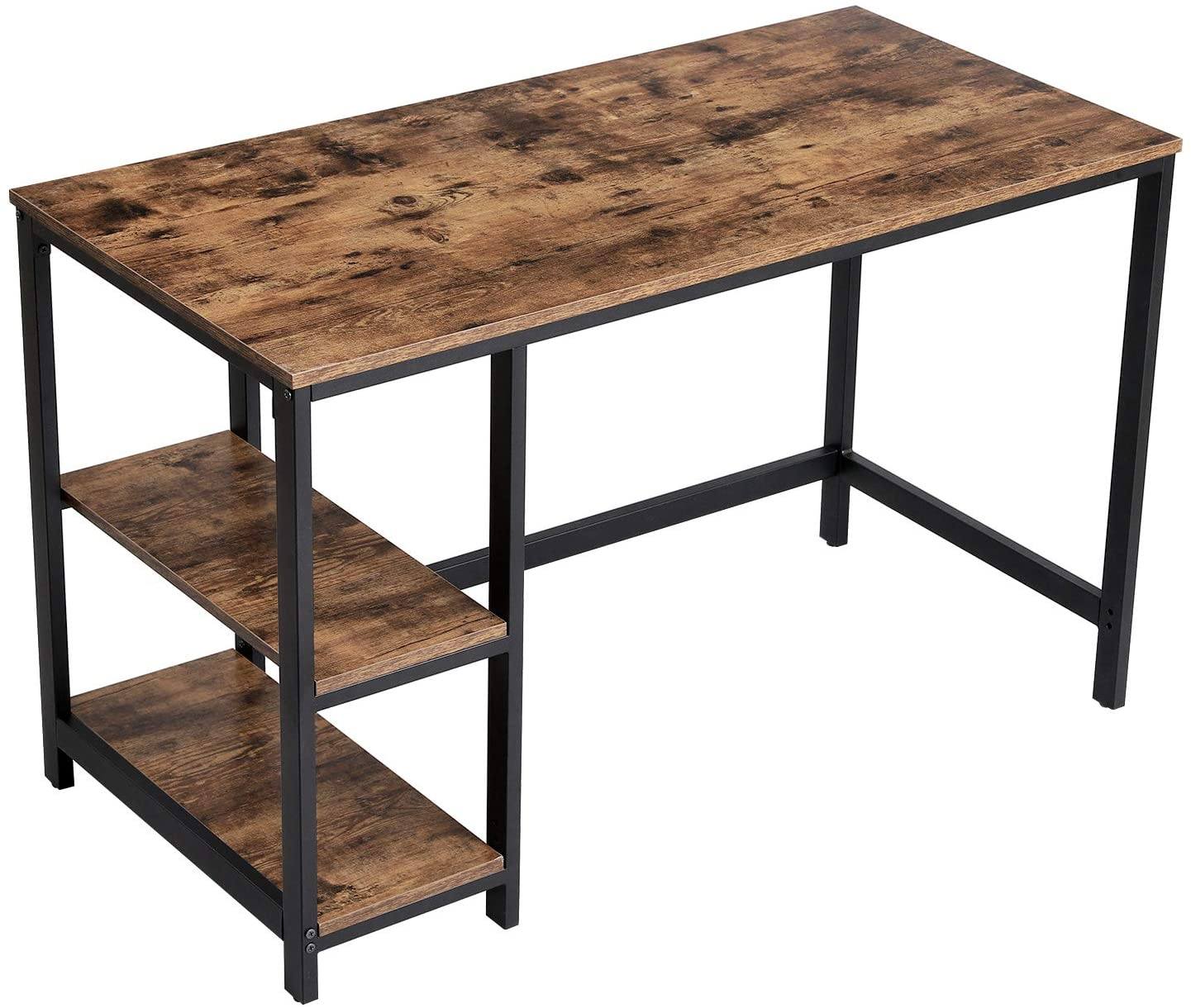 Skriveborde, m/2 hylder på venstre eller højre side, stålramme, industriel, rustik brun og sort Skriveborde Vasagle 