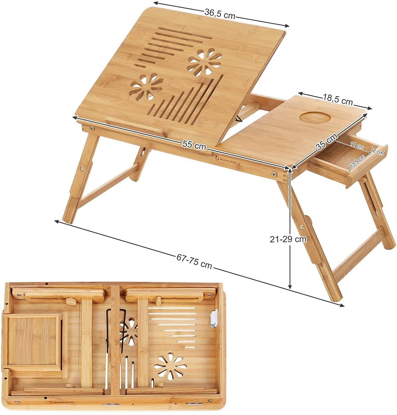 Adjustable Laptop Table Folding Lapdesk PC Desktop Notebook Stand Sofa Desk Bamboo Bed Tray with Drawer LLD002 RAW58.dk