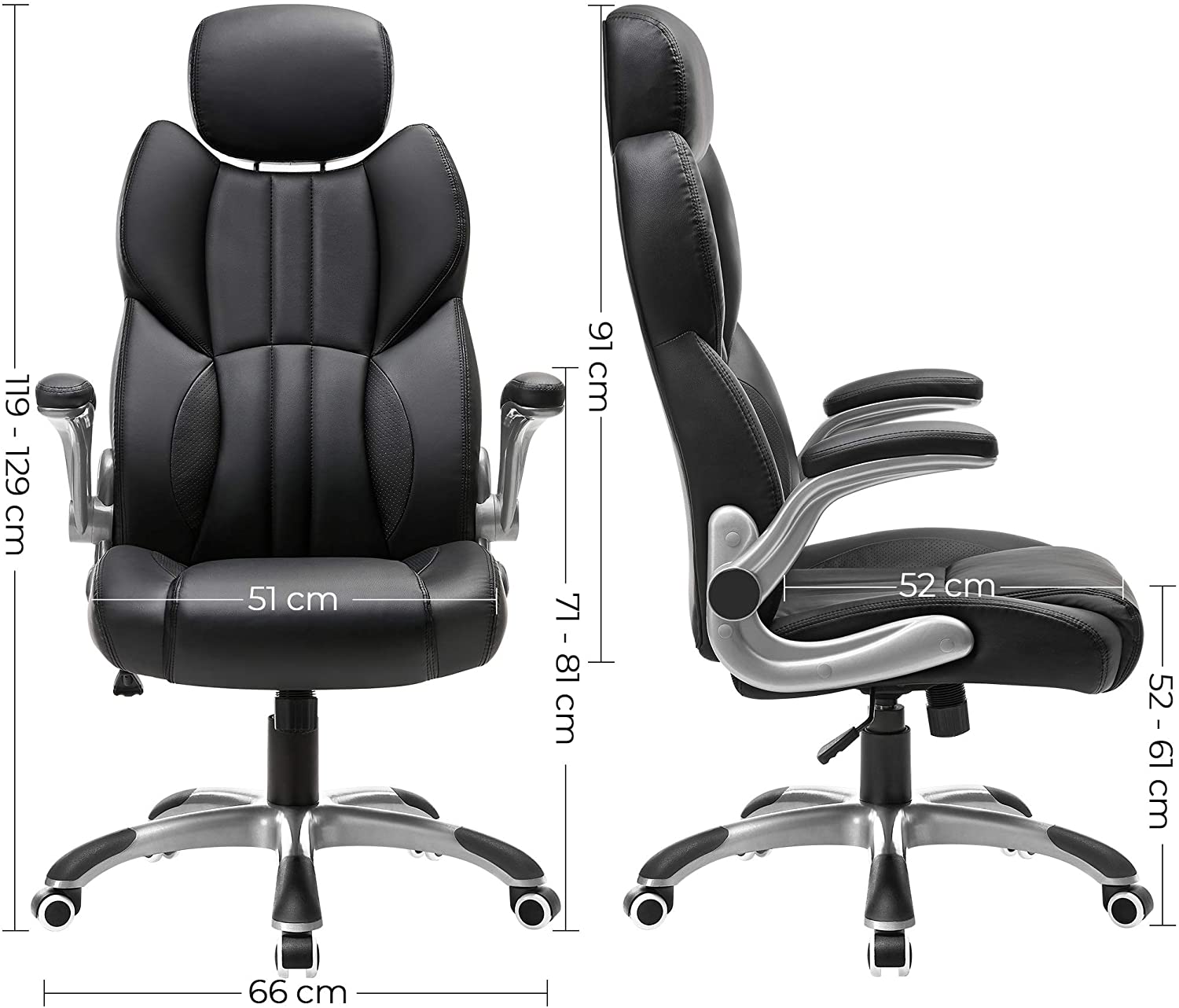 office chair, ergonomic swivel chair, with folding armrests, nylon star base, carrying capacity 150 kg, black OBG65BK RAW58.dk 