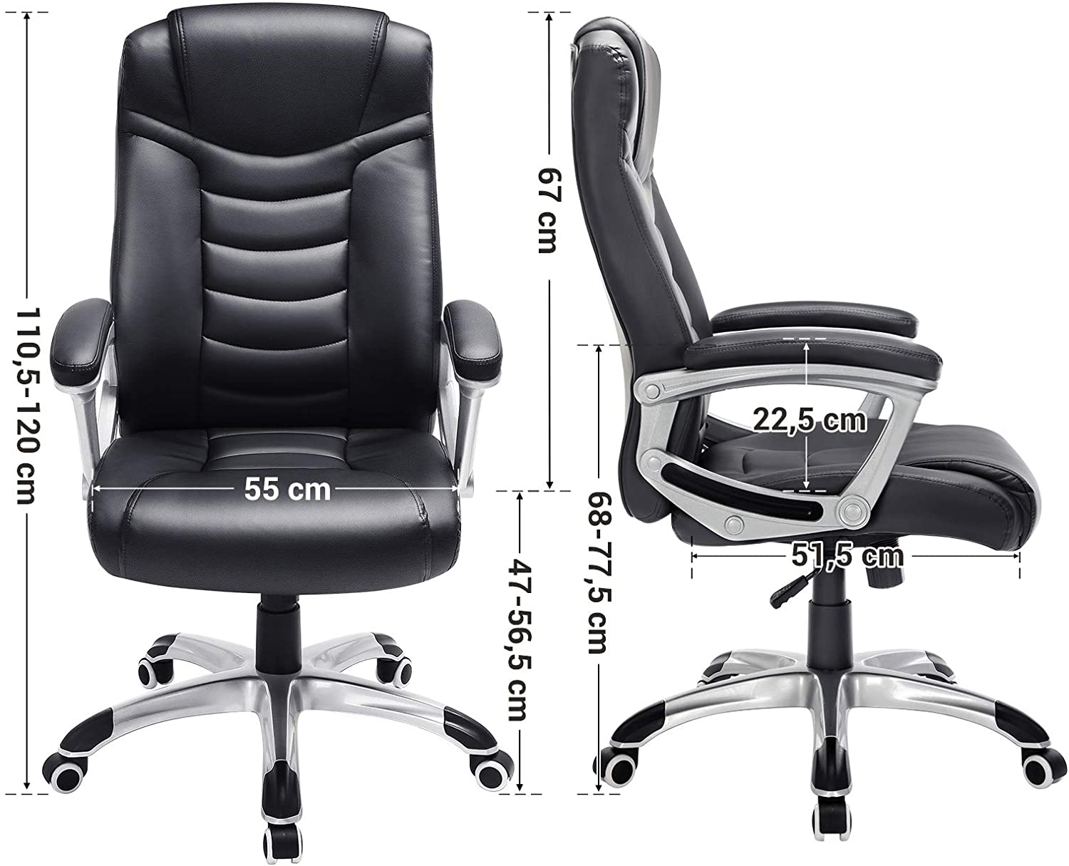 Executive Office Chair, Durable and Stable, Height Adjustable, Ergonomic, Black, OBG21B RAW58.dk 