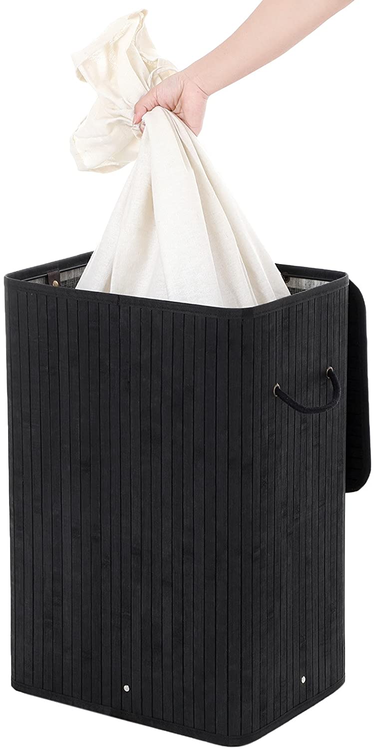 XL 72 L Large Bamboo Foldable Laundry Basket Storage Hamper Box with Removable Washable Lining Black 40 x 30 x 60 cm LCB10B RAW58.dk
