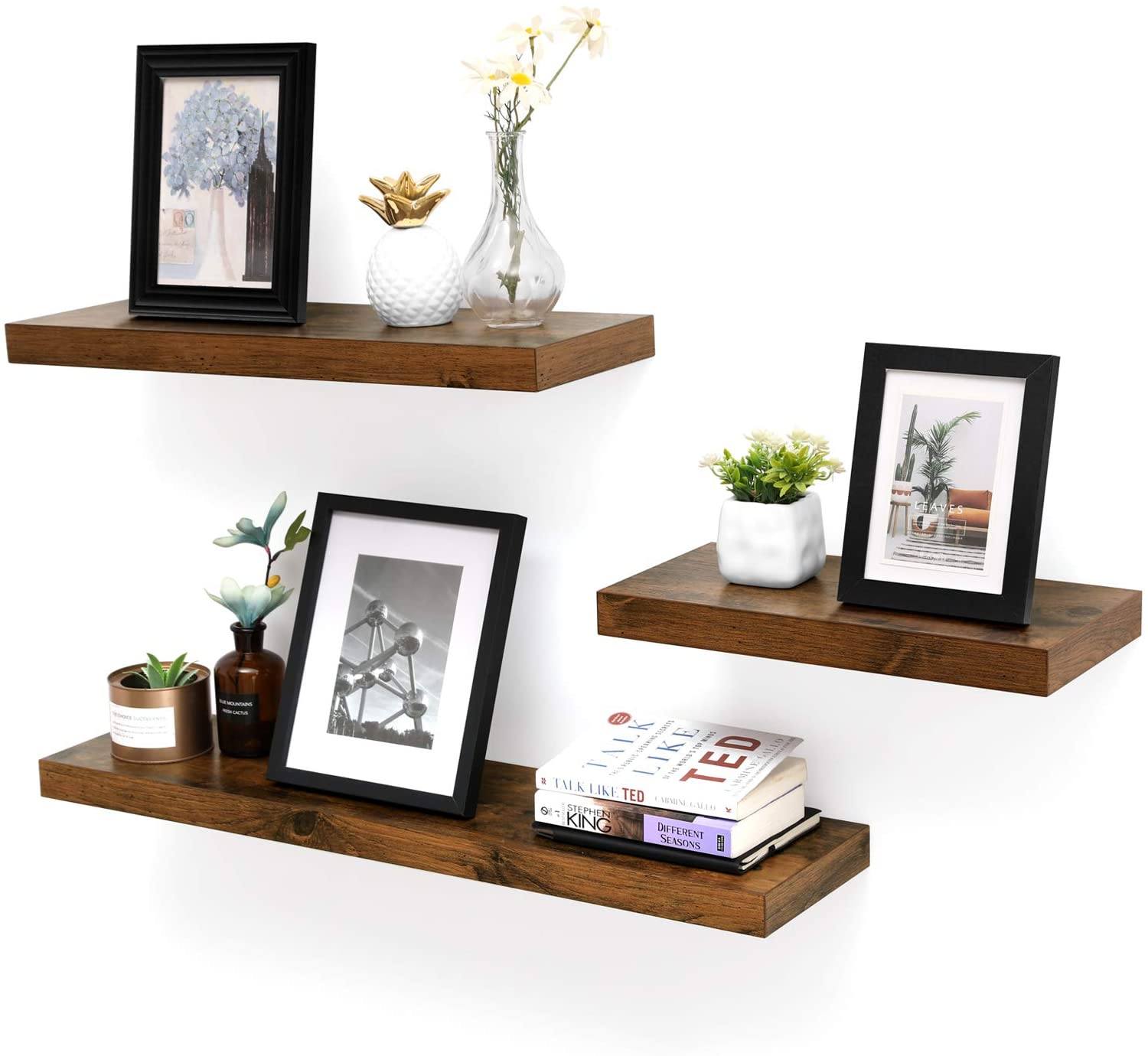 Floating Shelf, Wall Shelf for Photos, Decorations, in Living Room, Kitchen, Hallway, Bedroom, Bathroom, Rustic Brown LWS24BX RAW58.dk 