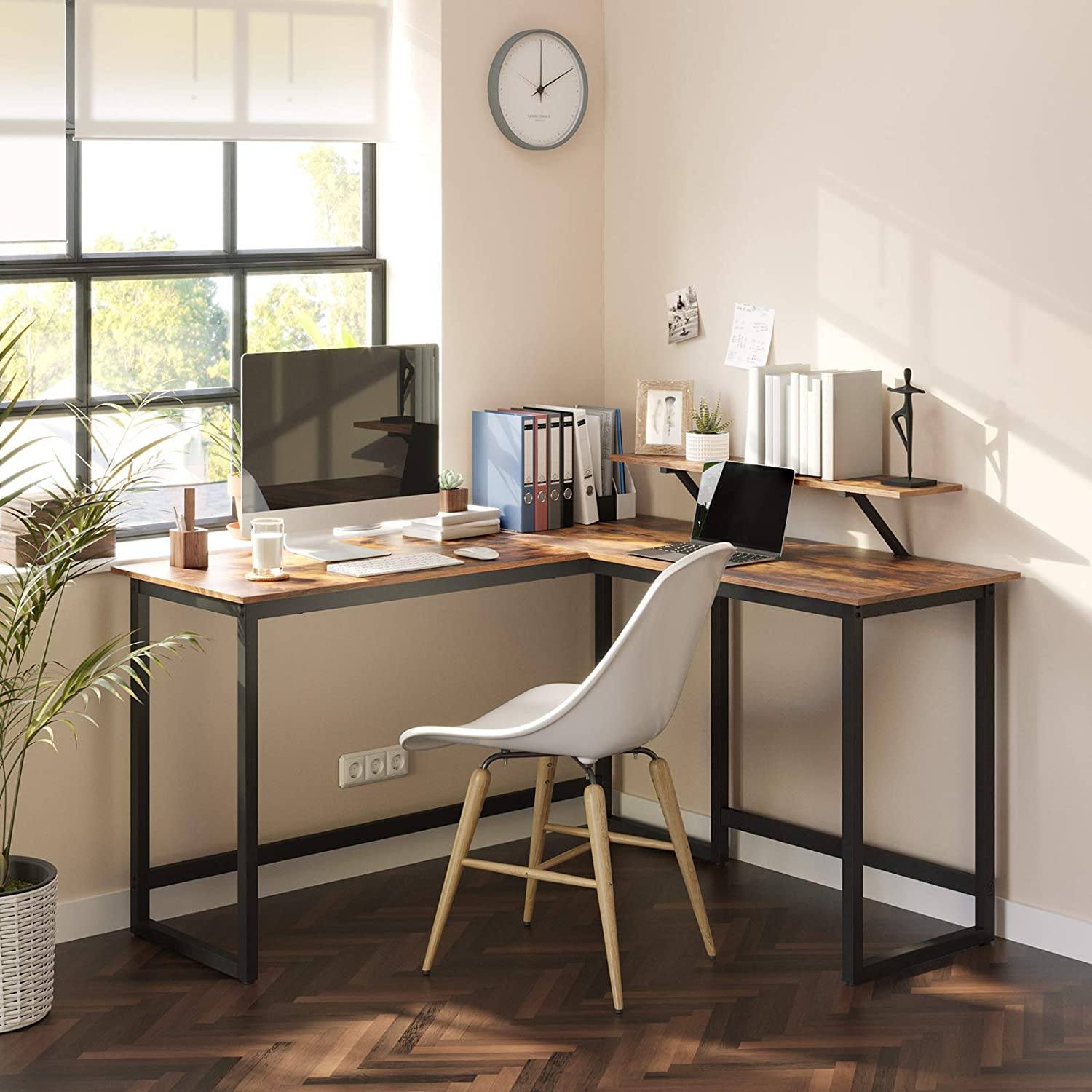 Computer Desk, L-Shaped Writing Workstation, Industrial Corner Desk With Monitor Stand RAW58.dk 