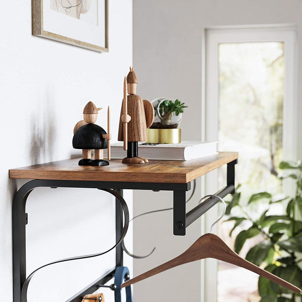 Væghylde, hylde med 5 kroge, rustik brun, sort Væghylder Vasagle 