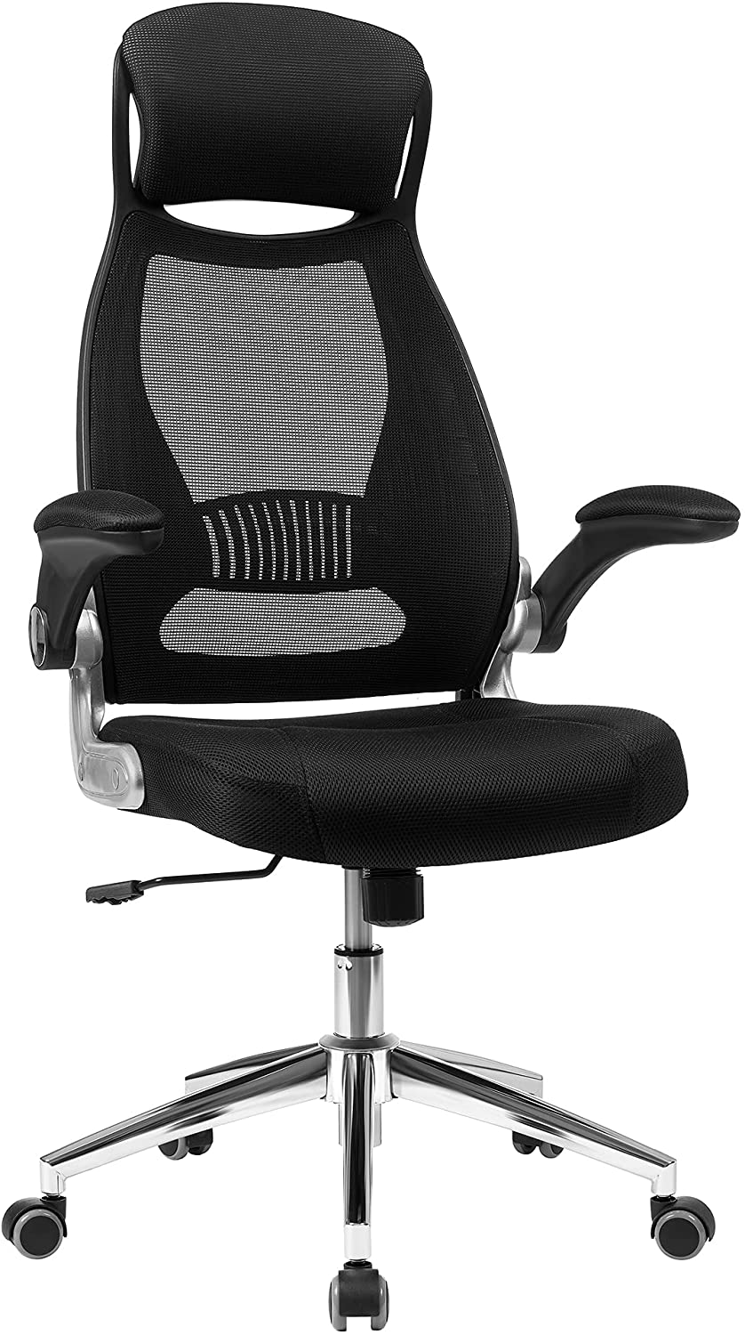 Office Swivel Chair Mesh Backrest with Headrest and Flip up Armrests Black OBN86BK RAW58.dk