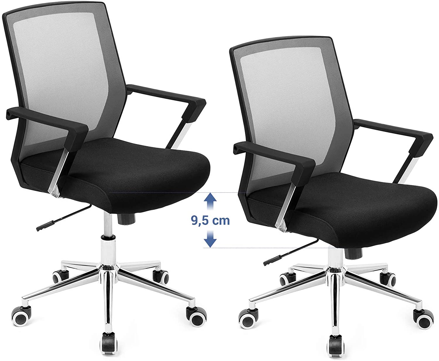 Office Swivel Chair, Mesh Desk Chair, with Chrome-Plated Steel Frame, Height Adjustable, with Tilt Function, Maks. Load Capacity: 150 kg, Grey and Black OBN83GY RAW58.dk 