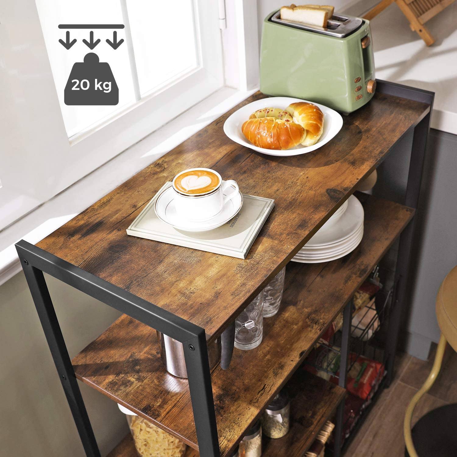 Baker? Rack, Kitchen Island with 2 metal Mesh Baskets, Shelves and Hooks, 80 x 35 x 95 cm, Industrial Style, Rustic Brown KKS96X RAW58.dk 