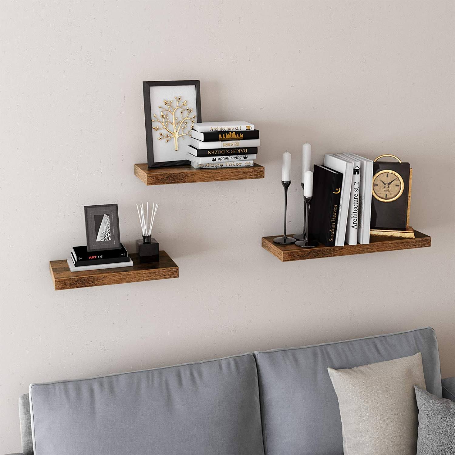 Floating Shelf, Wall Shelf for Photos, Decorations, in Living Room, Kitchen, Hallway, Bedroom, Bathroom, Rustic Brown LWS24BX RAW58.dk 