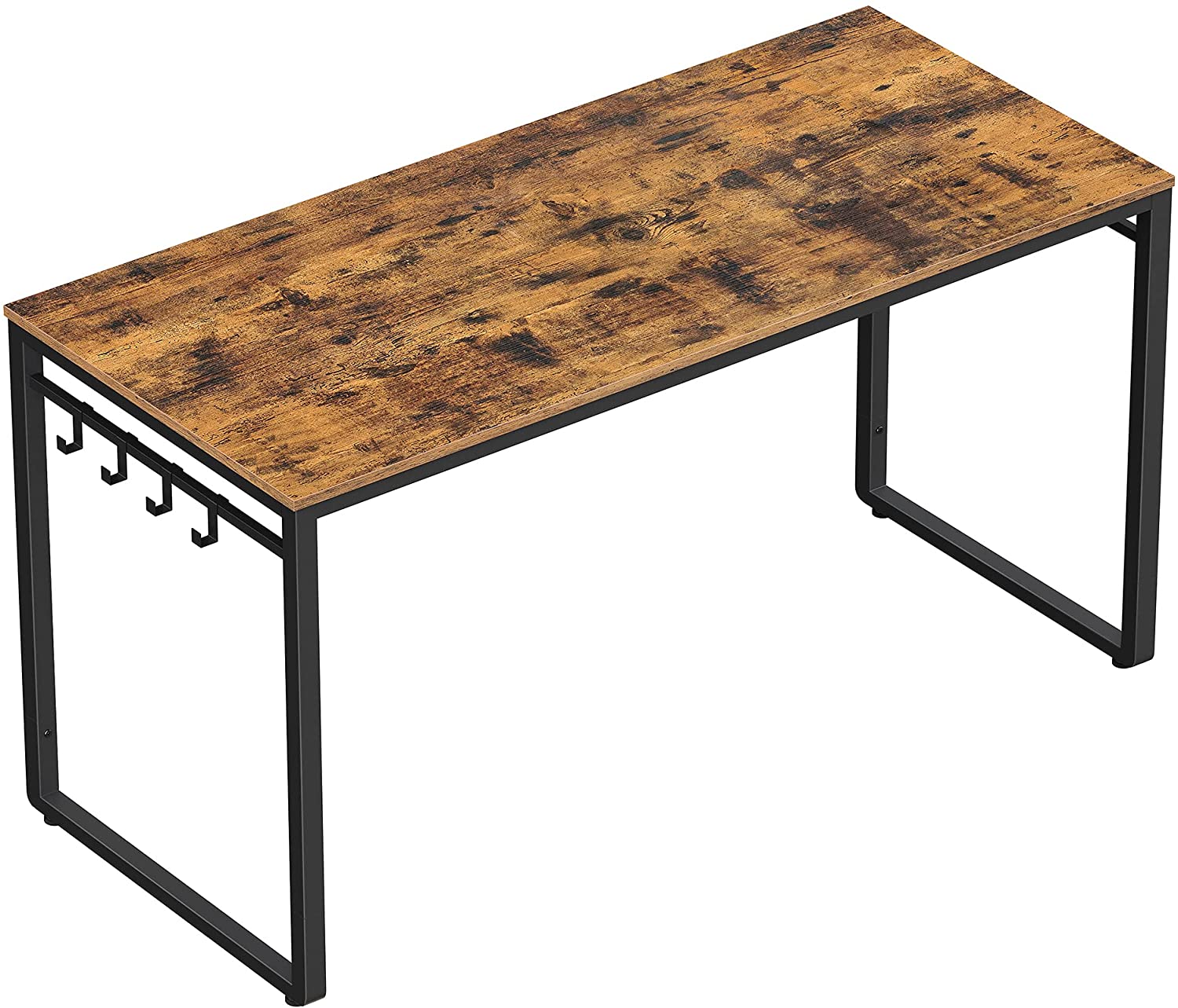 Writing Desk, Computer Desk, Office Desk with 8 Hooks, 140 x 60 x 75 cm, for Study and Home Office, Easy Assembly, metal, Industrial Design, Rustic Brown and Black LWD59X RAW58.dk 