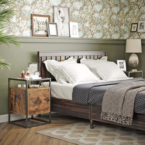 Nightstand, Bedside Cabinet, Glass Side Table with Cupboard, End Table, for Bedroom, Living Room, Hall, Stable Tempered Glass, Easy Assembly, Industrial Design, Rustic Brown LNT05BX RAW58.dk 