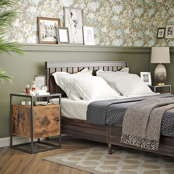 Nightstand, Bedside Cabinet, Glass Side Table with Cupboard, End Table, for Bedroom, Living Room, Hall, Stable Tempered Glass, Easy Assembly, Industrial Design, Rustic Brown LNT05BX RAW58.dk 