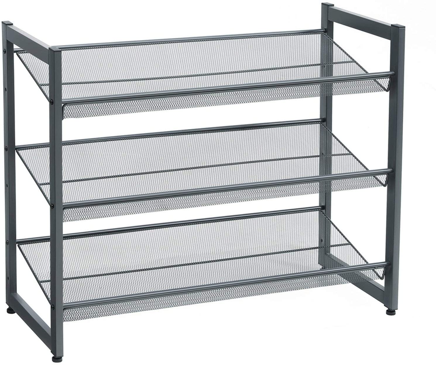 3 Tier metal Mesh Shoe Rack, Adjustable to Flat or Angled Shelves, Stackable Storage Organiser in the Entryway, Grey, LMR03GB RAW58.dk 