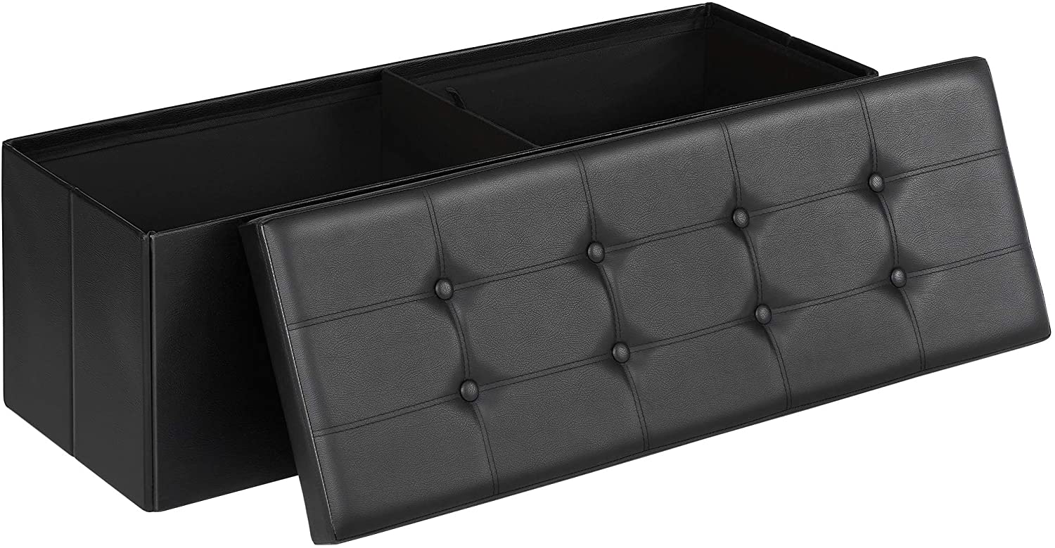Storage Ottoman Folding Bench Toy Chest Storage Box Footstool Capacity to 300 kg 43.3" x 14.9" x 14.9" Black LSF701 RAW58.dk 