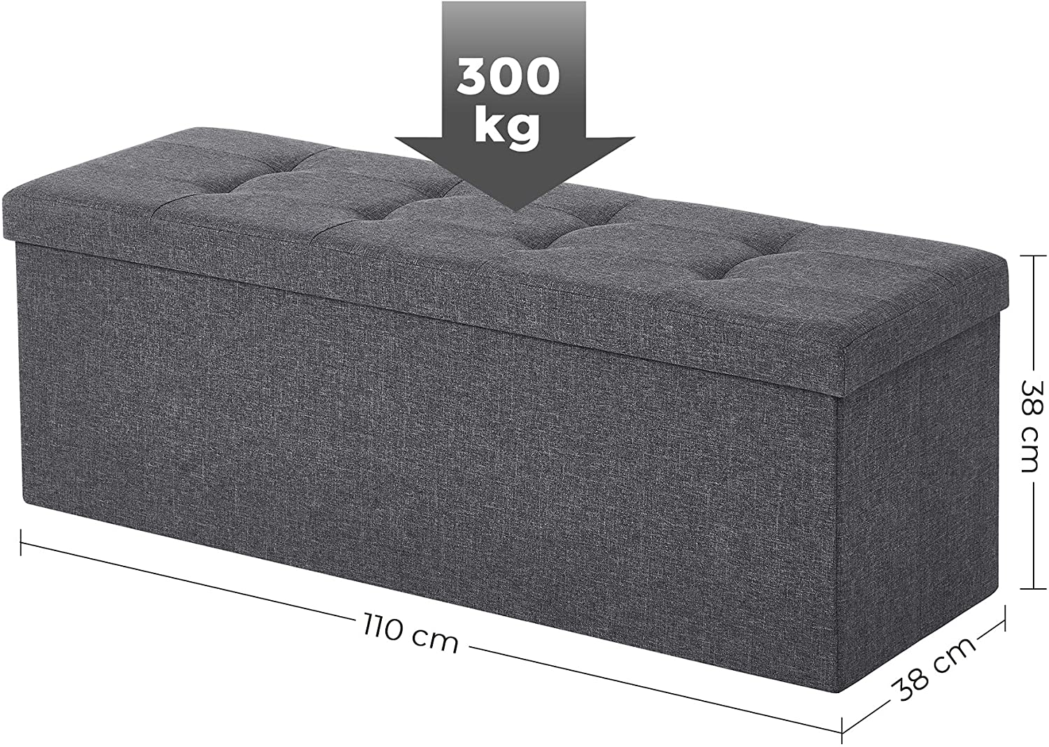 110 x 38 x 38 cm Folding Linen Pouffe Cube/Footstool/Stool Maks. load300 kg Dark Grey LSF77K RAW58.dk