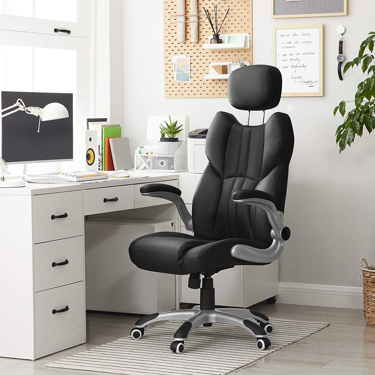 office chair, ergonomic swivel chair, with folding armrests, nylon star base, carrying capacity 150 kg, black OBG65BK RAW58.dk 