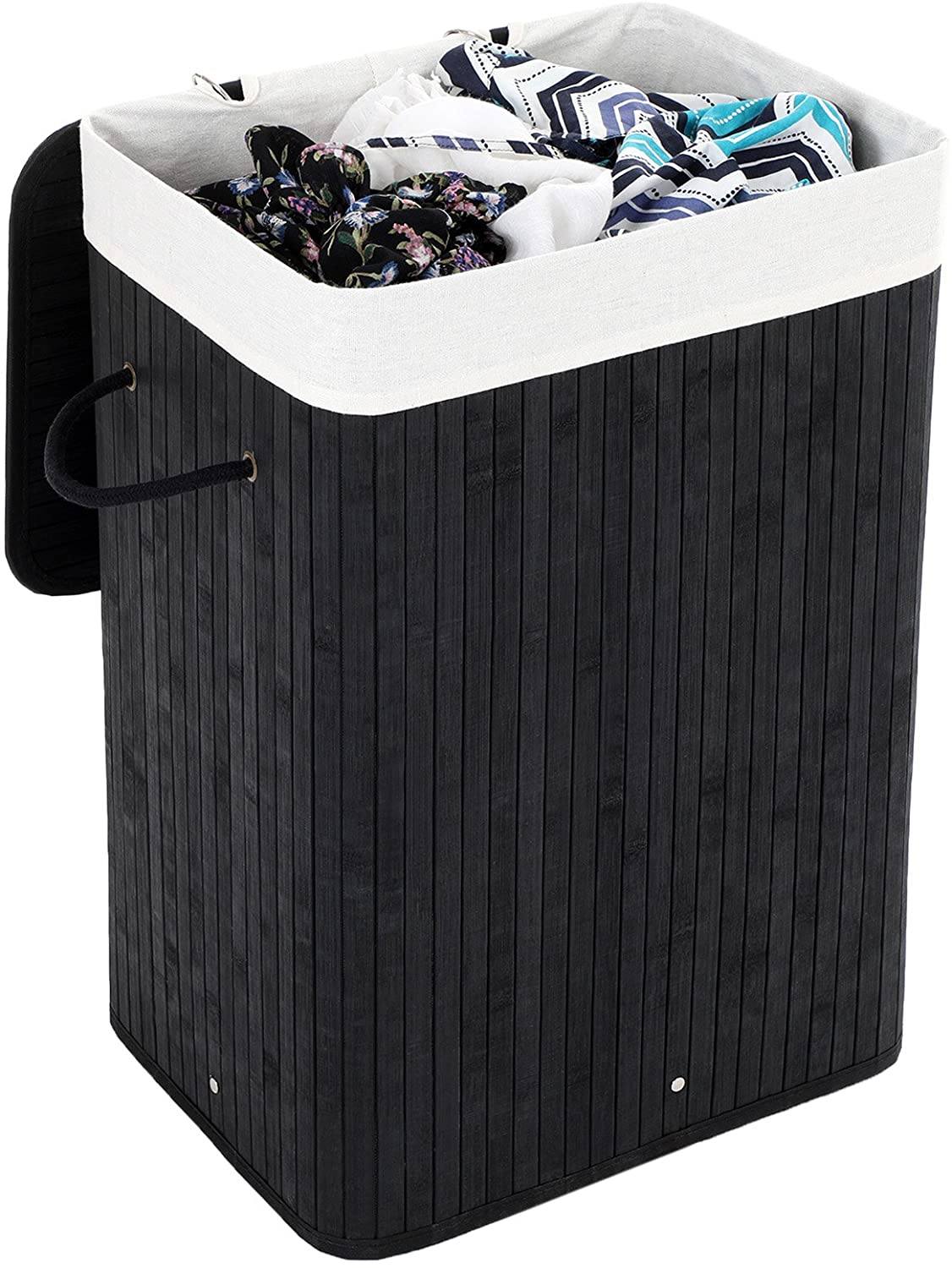 XL 72 L Large Bamboo Foldable Laundry Basket Storage Hamper Box with Removable Washable Lining Black 40 x 30 x 60 cm LCB10B RAW58.dk