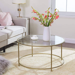 Round Coffee Table, Glass Table with Golden Iron Frame, Living Room Table, Sofa Table, Robust Tempered Glass, Stable, Decorative, Gold LGT21G RAW58.dk 