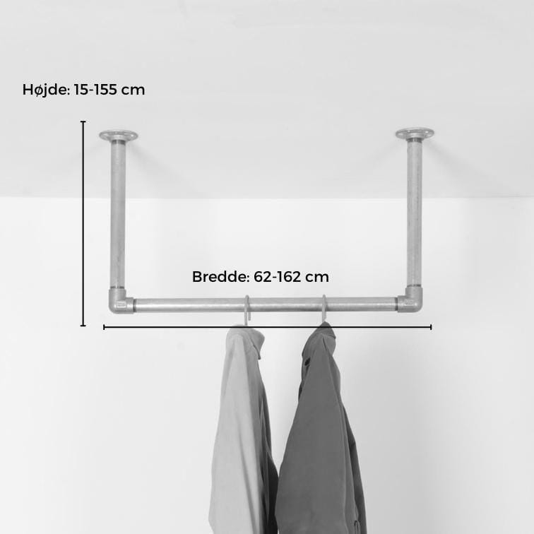 Flot indretning med Raw58 William bøjlestang til loft i galvaniseret vandrør