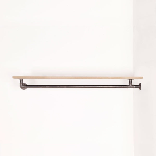 RAW58 Liam bøjlestang i sort med hylde Ophæng RAW58 70 cm Egetræ Sort