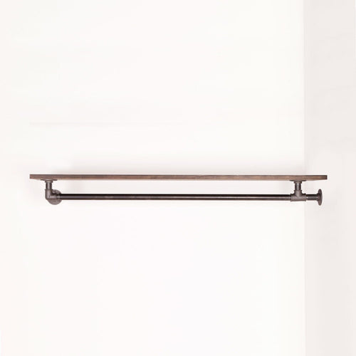 RAW58 Liam bøjlestang i sort med hylde Ophæng RAW58 70 cm Mørk fyrtræ Sort