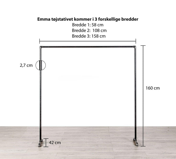 Raw58 Emma vandrør tøjstativ med mål